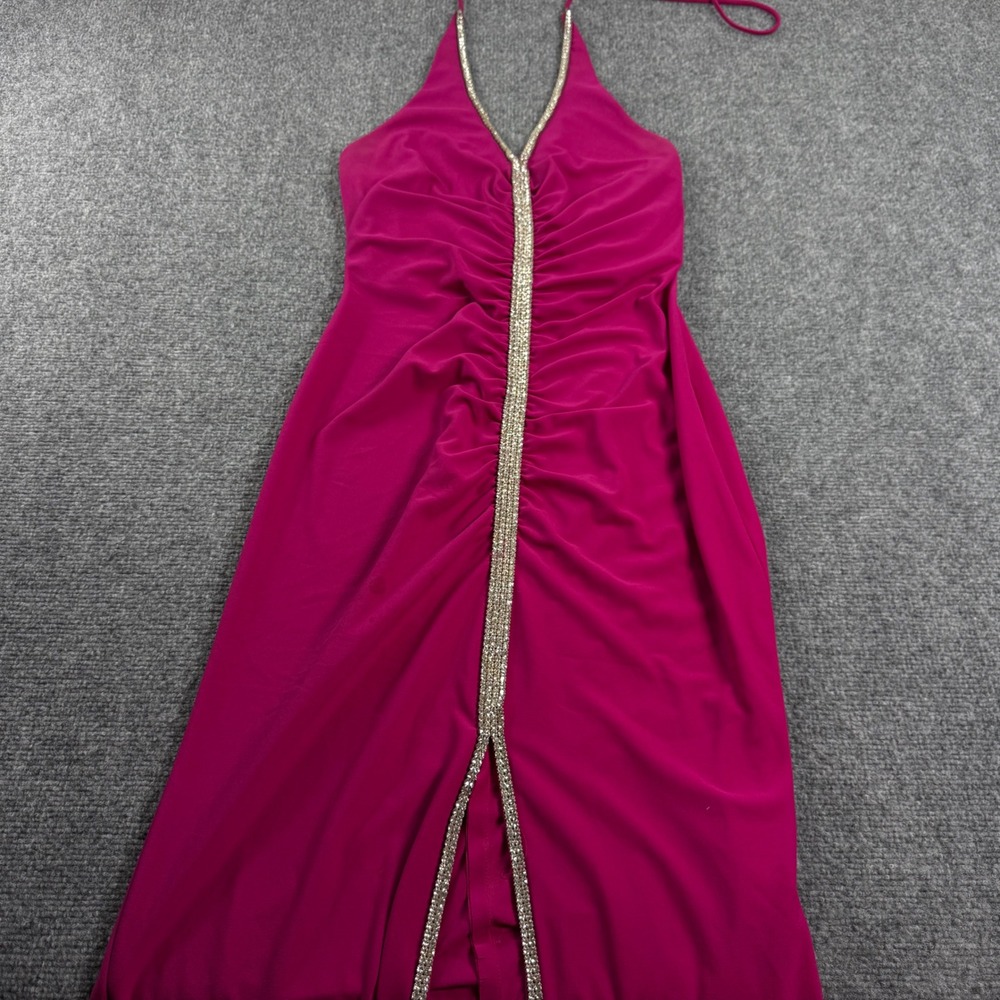 Vintage Y2K Betsy & Adam Size 6 Pink Rhinestone Halter Prom Dress Womens